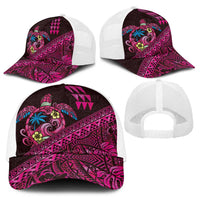 Hawaiian Abstract Sea Turtle Baseball Net Cap Polynesian Tapa Art and Kakau Tattoo Pink WaterColor LT03 - Polynesian Pride