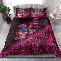 Hawaiian Abstract Sea Turtle Bedding Set Polynesian Tapa Art and Kakau Tattoo Pink WaterColor - Polynesian Pride