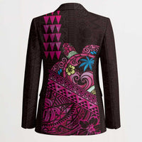 Hawaiian Abstract Sea Turtle Blazer Polynesian Tapa Art and Kakau Tattoo Pink WaterColor - Polynesian Pride