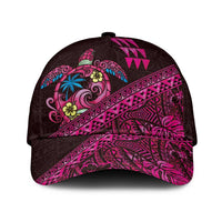 Hawaiian Abstract Sea Turtle Classic Cap Polynesian Tapa Art and Kakau Tattoo Pink WaterColor LT03 Universal Fit Black - Polynesian Pride