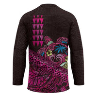 Hawaiian Abstract Sea Turtle Hockey Jersey Polynesian Tapa Art and Kakau Tattoo Pink WaterColor - Polynesian Pride