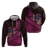 Hawaiian Abstract Sea Turtle Hoodie Polynesian Tapa Art and Kakau Tattoo Pink WaterColor - Polynesian Pride