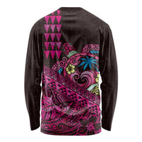 Hawaiian Abstract Sea Turtle Long Sleeve Shirt Polynesian Tapa Art and Kakau Tattoo Pink WaterColor - Polynesian Pride