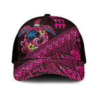 Hawaiian Abstract Sea Turtle Mesh Trucker Cap Polynesian Tapa Art and Kakau Tattoo Pink WaterColor LT03 One Size Black Black - Polynesian Pride