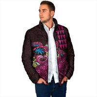 Hawaiian Abstract Sea Turtle Padded Jacket Polynesian Tapa Art and Kakau Tattoo Pink WaterColor - Polynesian Pride
