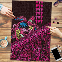 Hawaiian Abstract Sea Turtle Puzzle Polynesian Tapa Art and Kakau Tattoo Pink WaterColor - Polynesian Pride