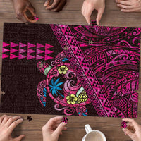 Hawaiian Abstract Sea Turtle Puzzle Polynesian Tapa Art and Kakau Tattoo Pink WaterColor - Polynesian Pride