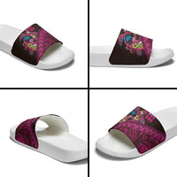 Hawaiian Abstract Sea Turtle Slide Sandals Polynesian Tapa Art and Kakau Tattoo Pink WaterColor - Polynesian Pride