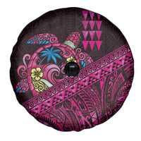 Hawaiian Abstract Sea Turtle Spare Tire Cover Polynesian Tapa Art and Kakau Tattoo Pink WaterColor - Polynesian Pride