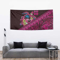 Hawaiian Abstract Sea Turtle Tapestry Polynesian Tapa Art and Kakau Tattoo Pink WaterColor - Polynesian Pride