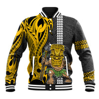 Hawaii Island Baseball Jacket Hawaiian Warrior and Kakau Symbols Abstract Tattoo LT03 Unisex Yellow - Polynesian Pride