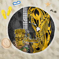 Hawaii Island Beach Blanket Hawaiian Warrior and Kakau Symbols Abstract Tattoo LT03 One Size 150cm Yellow - Wonder Print Shop