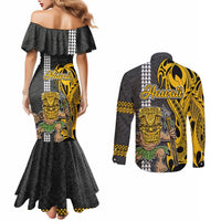 Hawaii Island Couples Matching Mermaid Dress and Long Sleeve Button Shirts Hawaiian Warrior and Kakau Symbols Abstract Tattoo LT03 - Polynesian Pride