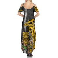 Hawaii Island Family Matching Summer Maxi Dress and Hawaiian Shirt Hawaiian Warrior and Kakau Symbols Abstract Tattoo LT03 - Polynesian Pride