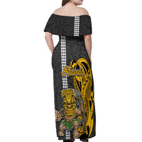 Hawaii Island Off Shoulder Maxi Dress Hawaiian Warrior and Kakau Symbols Abstract Tattoo LT03 - Polynesian Pride
