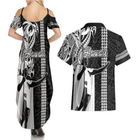 Hawaii Island Couples Matching Summer Maxi Dress and Hawaiian Shirt Hawaiian King and Kakau Symbols Abstract Shoulder Tattoo LT03 - Polynesian Pride