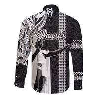 Hawaii Island Long Sleeve Button Shirt Hawaiian King and Kakau Symbols Abstract Shoulder Tattoo LT03 - Polynesian Pride