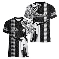 Hawaii Island Women V Neck T Shirt Hawaiian King and Kakau Symbols Abstract Shoulder Tattoo LT03 - Polynesian Pride