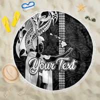 Custom Hawaii Island Beach Blanket Hawaiian King and Kakau Symbols Abstract Shoulder Tattoo LT03 One Size 150cm Black - Wonder Print Shop