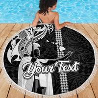 Custom Hawaii Island Beach Blanket Hawaiian King and Kakau Symbols Abstract Shoulder Tattoo LT03 - Wonder Print Shop