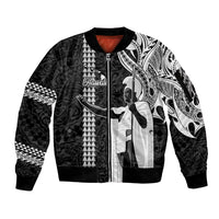 Custom Hawaii Island Sleeve Zip Bomber Jacket Hawaiian King and Kakau Symbols Abstract Shoulder Tattoo LT03 Unisex Black - Polynesian Pride