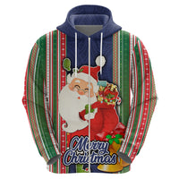 Kiribati Christmas Hoodie Santa With Gift Bag Behind Ribbons Seamless Blue Maori LT03 - Polynesian Pride