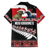New Zealand Meri Kirihimete Family Matching Off Shoulder Short Dress and Hawaiian Shirt Christmas Tui Bird and Kea Bird - Haka Santa with Maori Koru Art Pattern