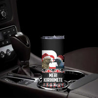 New Zealand Meri Kirihimete Skinny Tumbler Christmas Tui Bird and Kea Bird - Haka Santa with Maori Koru Art Pattern