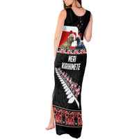 New Zealand Meri Kirihimete Tank Maxi Dress Christmas Tui Bird and Kea Bird - Haka Santa with Maori Koru Art Pattern