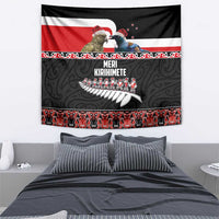 New Zealand Meri Kirihimete Tapestry Christmas Tui Bird and Kea Bird - Haka Santa with Maori Koru Art Pattern