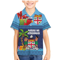 Fiji Marau na Kerisimasi Family Matching Mermaid Dress and Hawaiian Shirt Christmas Collared Lory - Fiji Emblems and Xmas Palm Tree Tapa Art Pattern