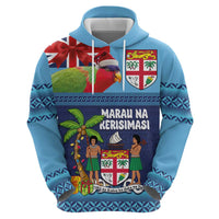 Fiji Marau na Kerisimasi Hoodie Christmas Collared Lory - Fiji Emblems and Xmas Palm Tree Tapa Art Pattern