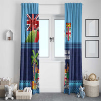 Fiji Marau na Kerisimasi Window Curtain Christmas Collared Lory - Fiji Emblems and Xmas Palm Tree Tapa Art Pattern