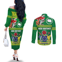 Cook Islands Meri Kiritimiti Couples Matching Off The Shoulder Long Sleeve Dress and Long Sleeve Button Shirt Christmas Turtle - Cooks Islands Emblems and Polynesian Art Pattern