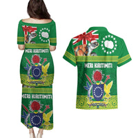 Cook Islands Meri Kiritimiti Couples Matching Puletasi and Hawaiian Shirt Christmas Turtle - Cooks Islands Emblems and Polynesian Art Pattern