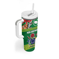 Cook Islands Meri Kiritimiti Tumbler With Handle Christmas Turtle - Cooks Islands Emblems and Polynesian Art Pattern LT03 - Polynesian Pride