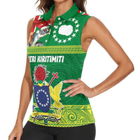 Cook Islands Meri Kiritimiti Women Sleeveless Polo Shirt Christmas Turtle - Cooks Islands Emblems and Polynesian Art Pattern