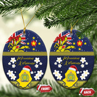 Niue Monuina e Kilisimasi Ceramic Ornament Christmas Uga - Niue Map and Emblem with Hiapo Art Pattern