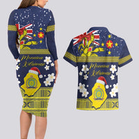 Niue Monuina e Kilisimasi Couples Matching Long Sleeve Bodycon Dress and Hawaiian Shirt Christmas Uga - Niue Map and Emblem with Hiapo Art Pattern