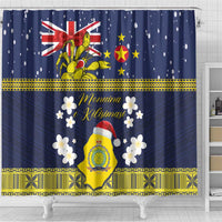 Niue Monuina e Kilisimasi Shower Curtain Christmas Uga - Niue Map and Emblem with Hiapo Art Pattern