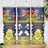 Niue Monuina e Kilisimasi Skinny Tumbler Christmas Uga - Niue Map and Emblem with Hiapo Art Pattern