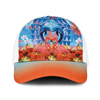 Hawaiian Love-Couple Dolphins and Flamingos Baseball Net Cap LT03 One Size White Multicolor - Polynesian Pride