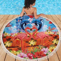 Hawaiian Love-Couple Dolphins and Flamingos Beach Blanket - Polynesian Pride