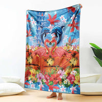 Hawaiian Love-Couple Dolphins and Flamingos Blanket - Polynesian Pride