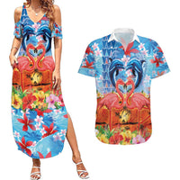 Hawaiian Love-Couple Dolphins and Flamingos Couples Matching Summer Maxi Dress and Hawaiian Shirt - Polynesian Pride