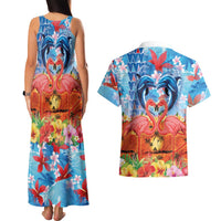 Hawaiian Love-Couple Dolphins and Flamingos Couples Matching Tank Maxi Dress and Hawaiian Shirt - Polynesian Pride