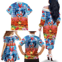 Hawaiian Love-Couple Dolphins and Flamingos Family Matching Off The Shoulder Long Sleeve Dress and Hawaiian Shirt - Polynesian Pride