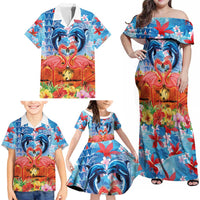 Hawaiian Love-Couple Dolphins and Flamingos Family Matching Off Shoulder Maxi Dress and Hawaiian Shirt - Polynesian Pride