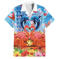 Hawaiian Love-Couple Dolphins and Flamingos Family Matching Off Shoulder Maxi Dress and Hawaiian Shirt - Polynesian Pride