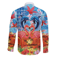 Hawaiian Love-Couple Dolphins and Flamingos Family Matching Off Shoulder Maxi Dress and Hawaiian Shirt - Polynesian Pride